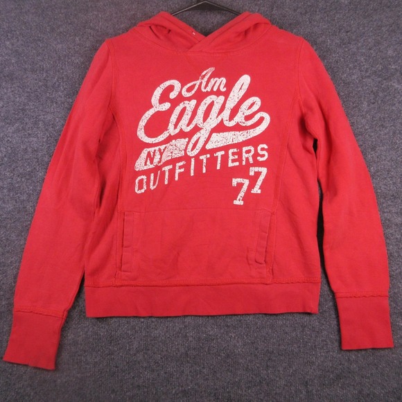 American Eagle Outfitters Tops - Y2K American Eagle Outfitters Hoodie Womens Small Red Graphic Pullover Logo 77